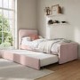 Pink Velvet Single Guest Bed with Trundle and 1 Mattress - Layla