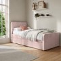 Pink Velvet Single Guest Bed with Trundle and 1 Mattress - Layla