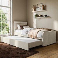Cream Velvet Single Guest Bed with Trundle - Layla