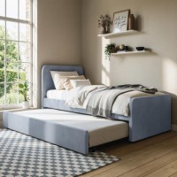 Blue Velvet Single Guest Bed with Trundle - Layla