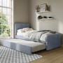 Blue Velvet Single Guest Bed with Trundle and 1 Mattress - Layla