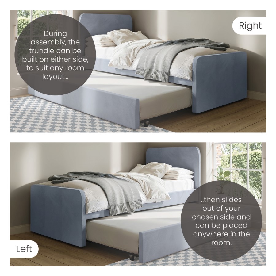 Blue Velvet Single Guest Bed with Trundle - Layla