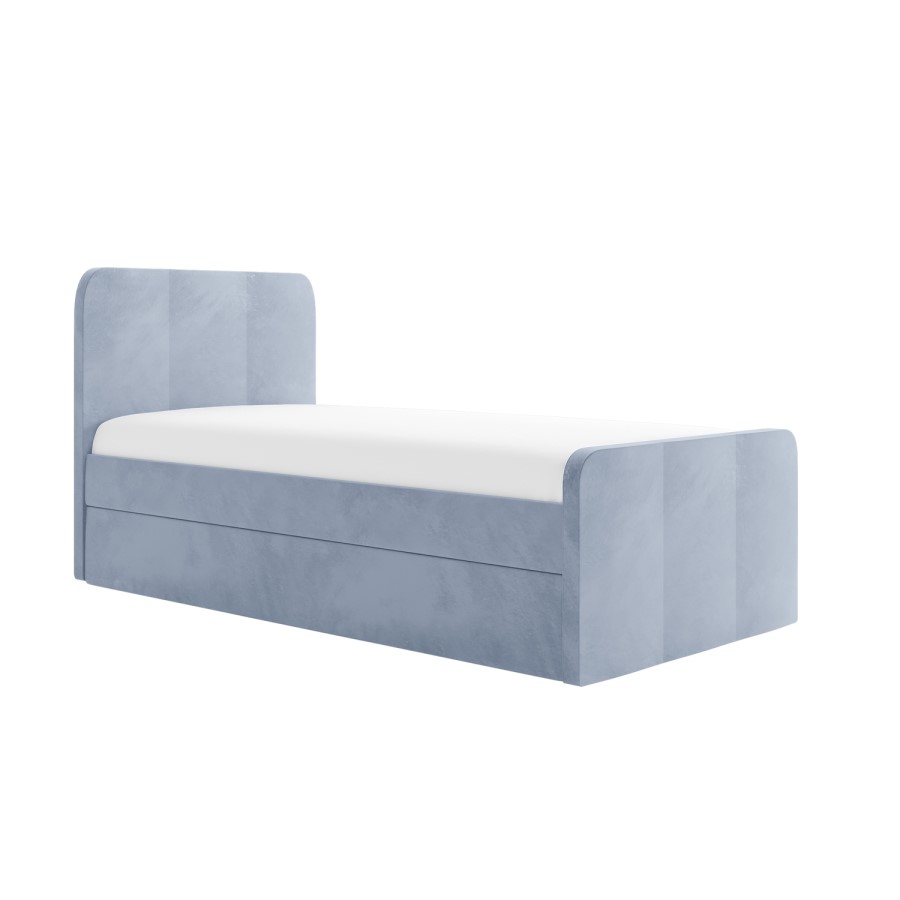 Blue Velvet Single Guest Bed with Trundle and 1 Mattress - Layla