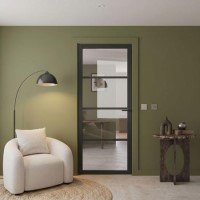 Internal Black Laminate Glazed Industrial Style Door with Clear Glass - Pre-Finished - 1981 x 838 x 35mm - Brent - XL Joinery