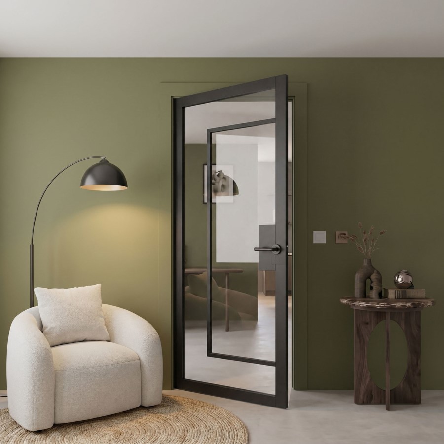 Internal Black Laminate Glazed Industrial Style Door with Clear Glass - Pre-Finished - 1981 x 762 x 35mm - Foundry - XL Joinery