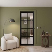 Internal Black Laminate Glazed Industrial Style Door with Clear Glass - Pre-Finished - 1981 x 762 x 35mm - Haringey - XL Joinery