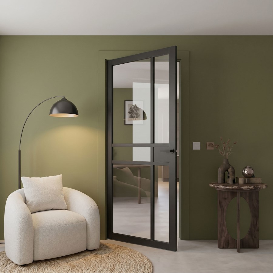 Internal Black Laminate Glazed Industrial Style Door with Clear Glass - Pre-Finished - 1981 x 838 x 35mm - Milton - XL Joinery