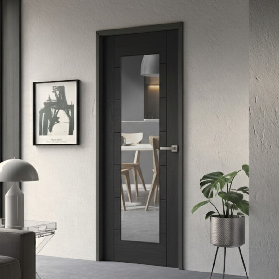 Internal Black Fully-Glazed Door with Clear Glass - 1981 x 762 x 35mm - Palermo - XL Joinery