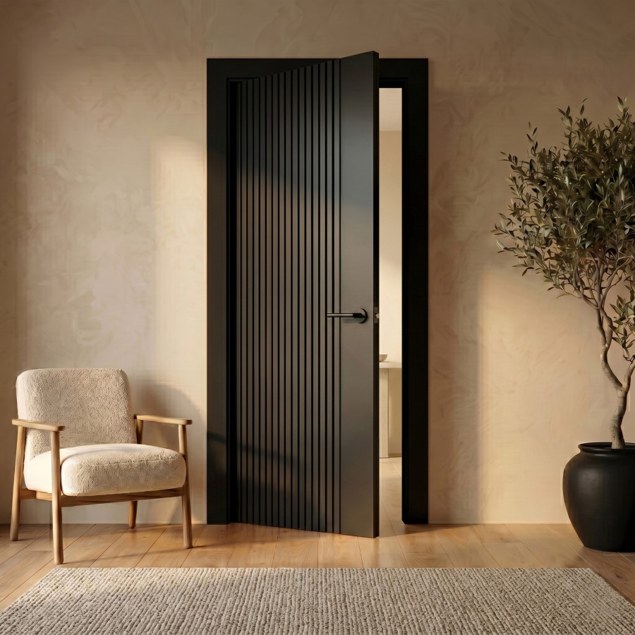 Internal Black Laminate Glazed Door with Clear Glass - Pre-Finished - 1981 x 762 x 35mm - Stria - XL Joinery