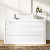 Wide White High Gloss 6 Drawer Chest of Drawers with Curved Edges - Lexi