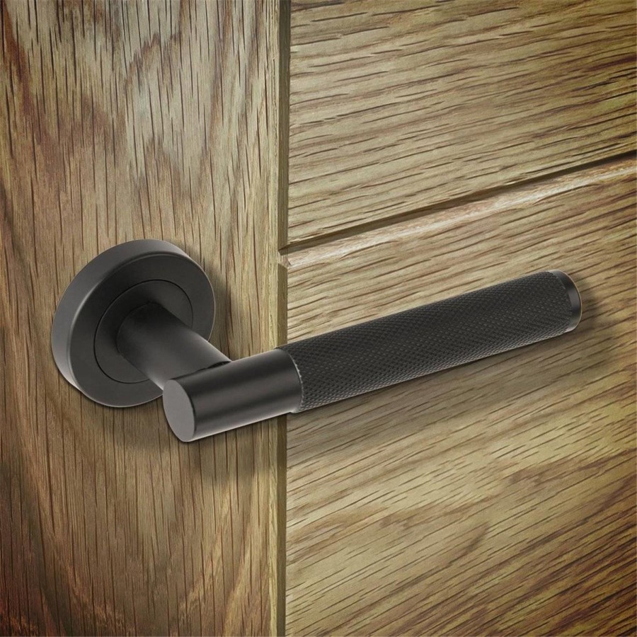 Internal Matt Black Lever Fire Door Handle with Latch and Hinges Pack - 65mm Latch - Livenza - XL Joinery