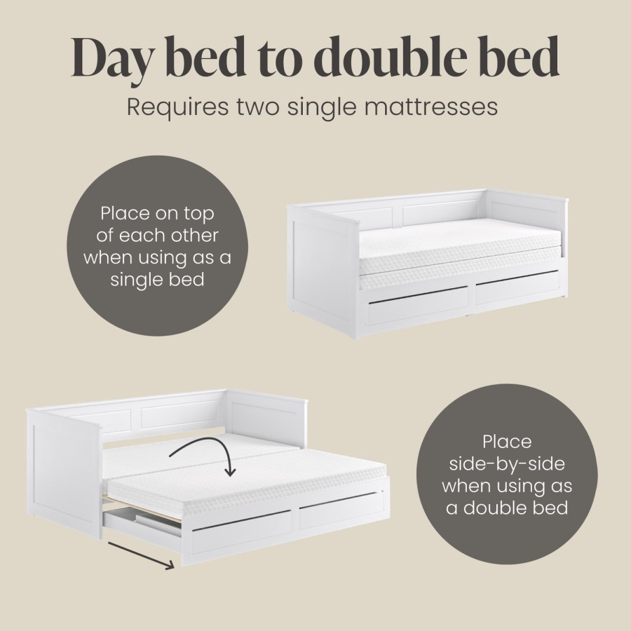 Double Wooden Day Bed with Trundle and Storage in White - Lincoln