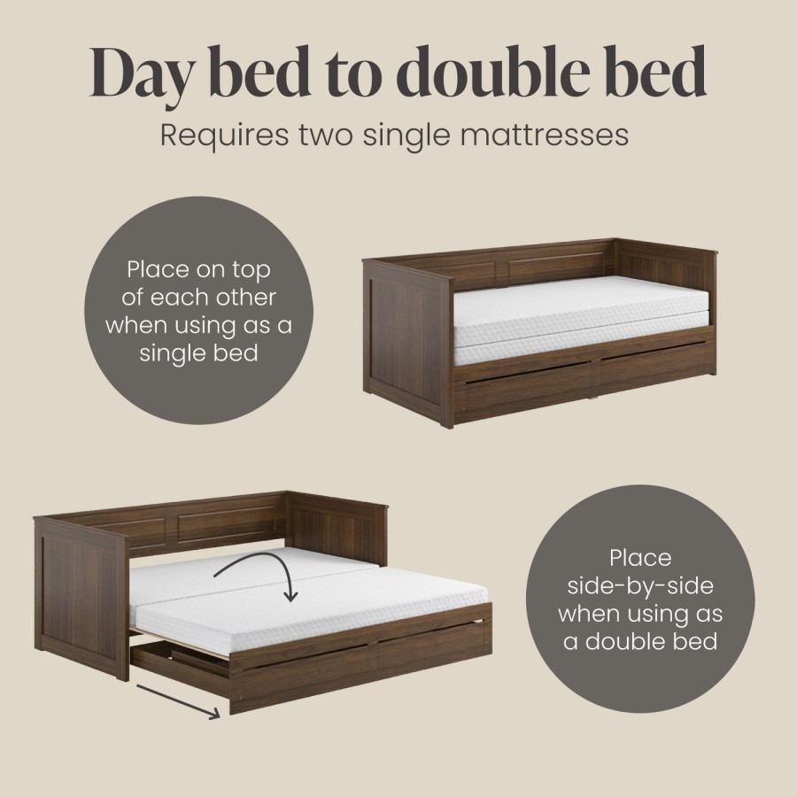 Double Wooden Day Bed with Trundle and Storage in Walnut - Lincoln