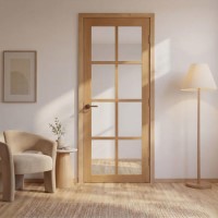 Internal Oak Laminate Glazed Industrial Style Door with Clear Glass - Pre-Finished - 1981 x 762 x 35mm - Haringey - XL Joinery