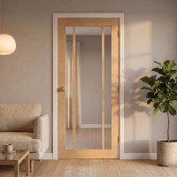Internal Oak Laminate Glazed Industrial Style Door with Clear Glass - Pre-Finished - 1981 x 762 x 35mm - Redbridge - XL Joinery