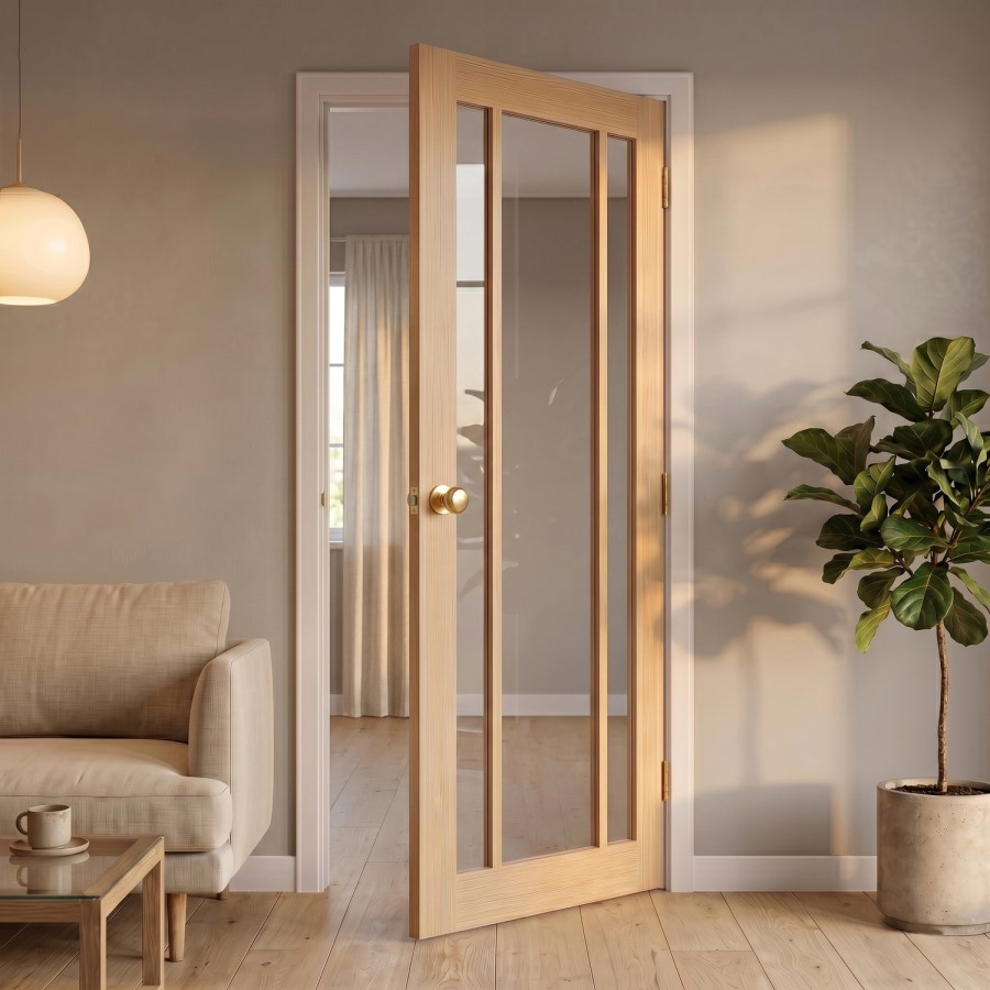 Internal Oak Laminate Glazed Industrial Style Door with Clear Glass - Pre-Finished - 1981 x 762 x 35mm - Redbridge - XL Joinery
