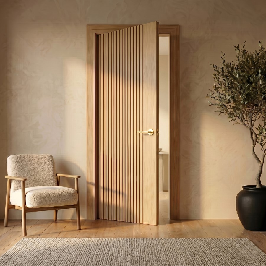 Internal Oak Laminate Glazed Door with Clear Glass - Pre-Finished - 1981 x 686 x 35mm - Stria - XL Joinery