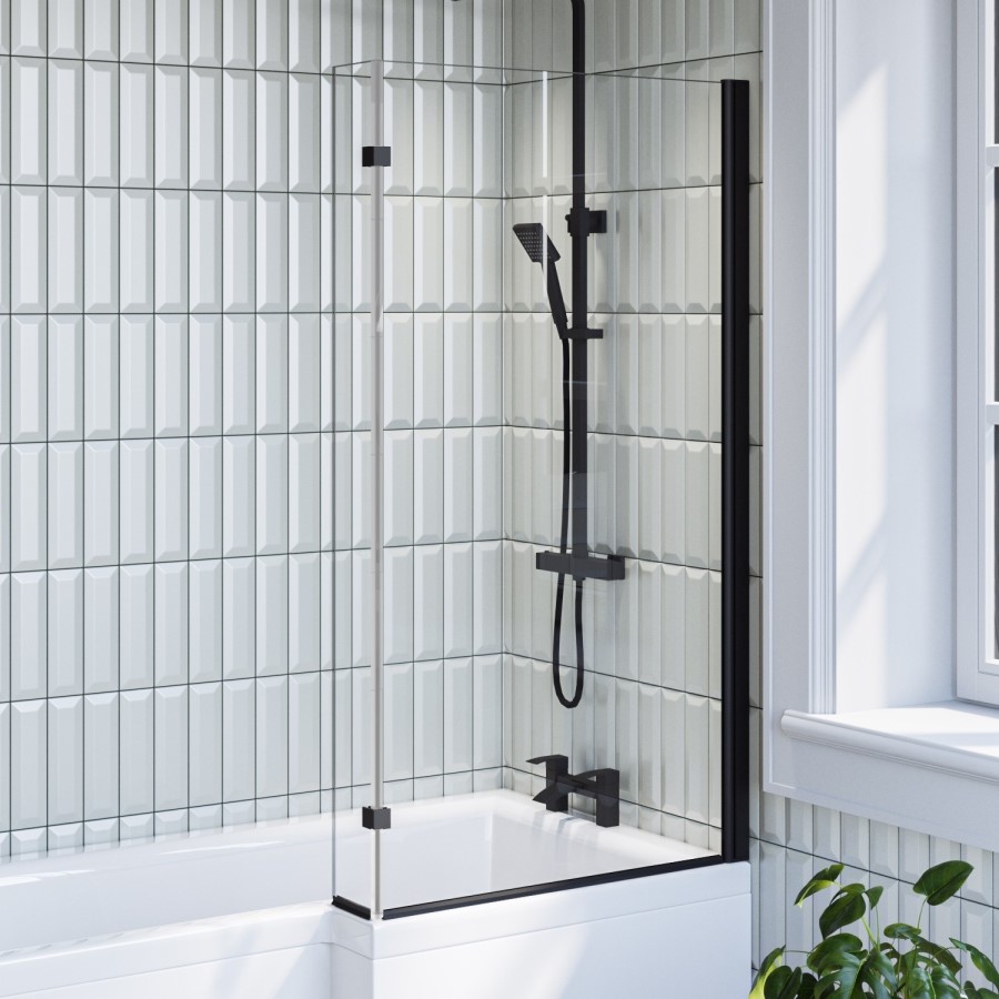 Lomax L Shape 1450mm 6mm Matt Black Bath Screen