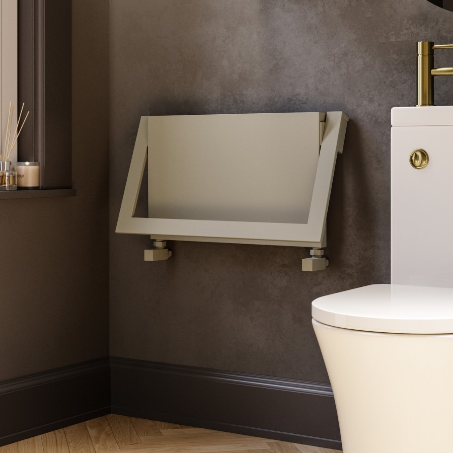 Beige Horizontal Panel Radiator with Pull Out Towel Bar 320 x 600mm - Lomas