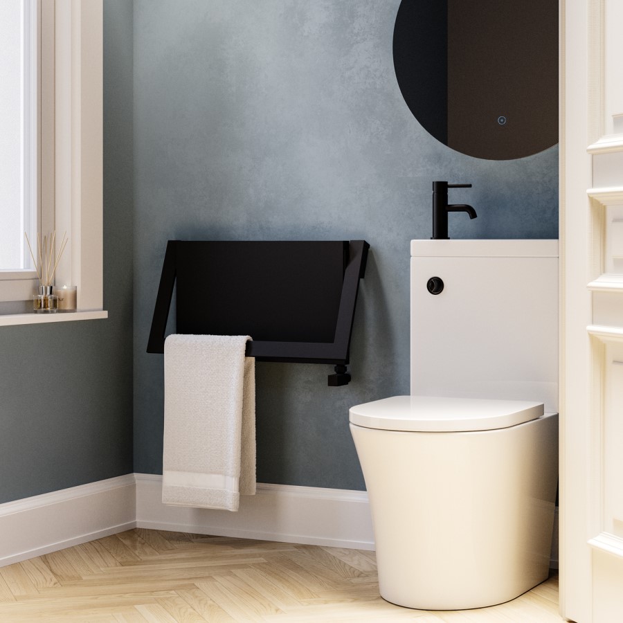 Black Horizontal Panel Radiator with Pull Out Towel Bar 320 x 600mm - Lomas