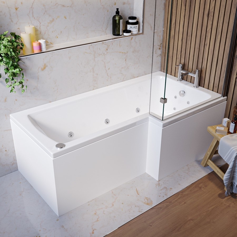 L Shape Whirlpool Spa Shower Bath, Right Hand 1700 x 850mm - Lomax