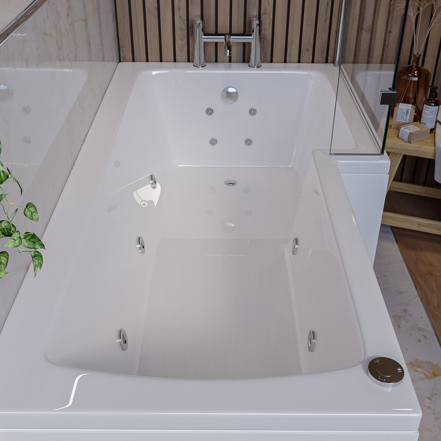 L Shape Whirlpool Spa Shower Bath, Right Hand 1700 x 850mm - Lomax