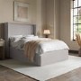 Grey Upholstered Double Ottoman Bed with Winged Headboard - Loxley