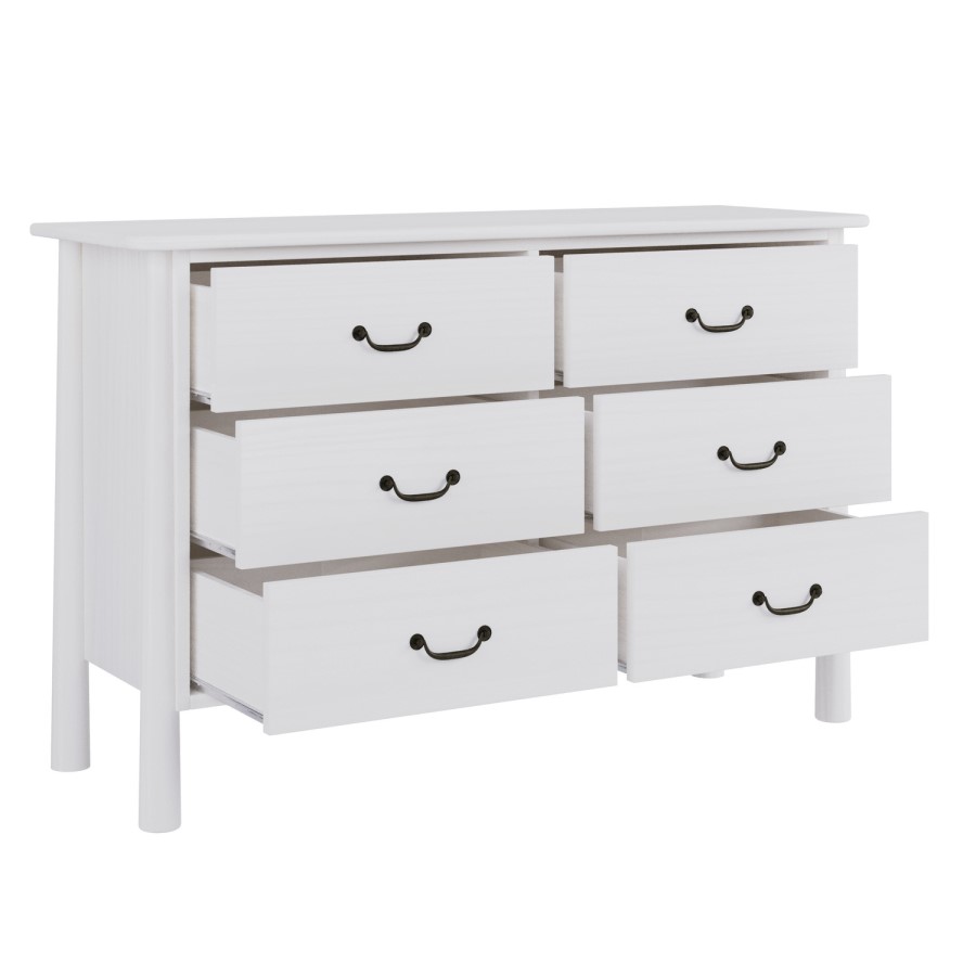 Large White 6 Drawer Chest of Drawers - Loretta
