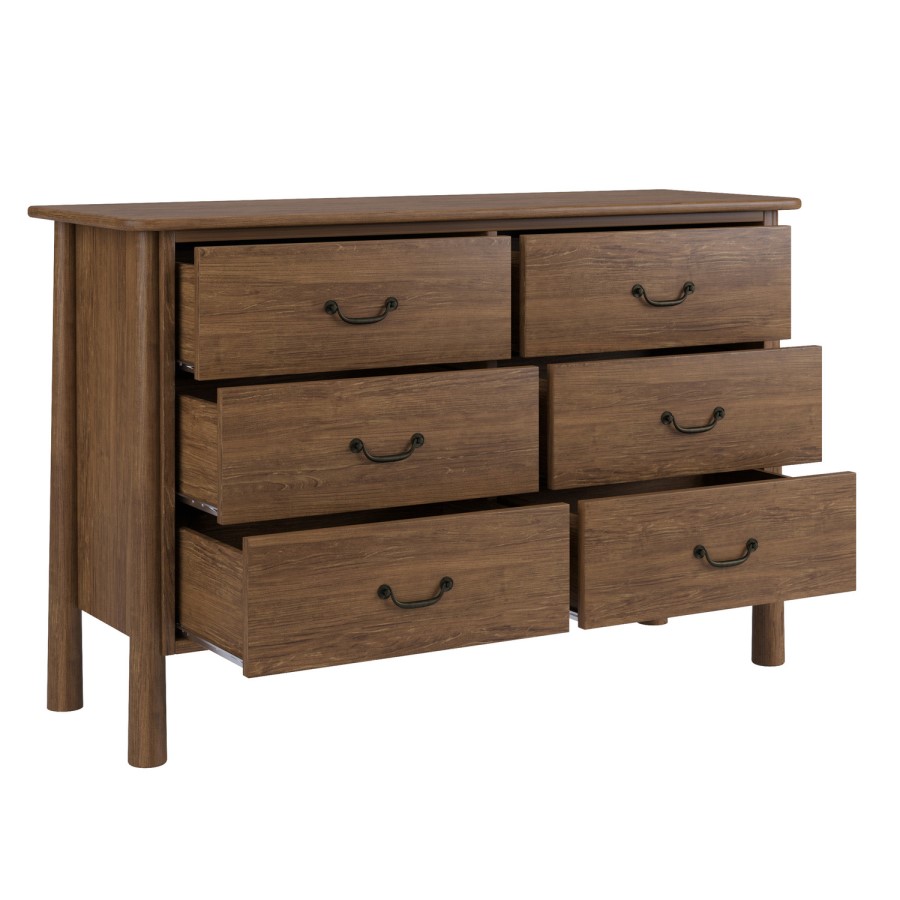 Large Walnut 6 Drawer Chest of Drawers - Loretta