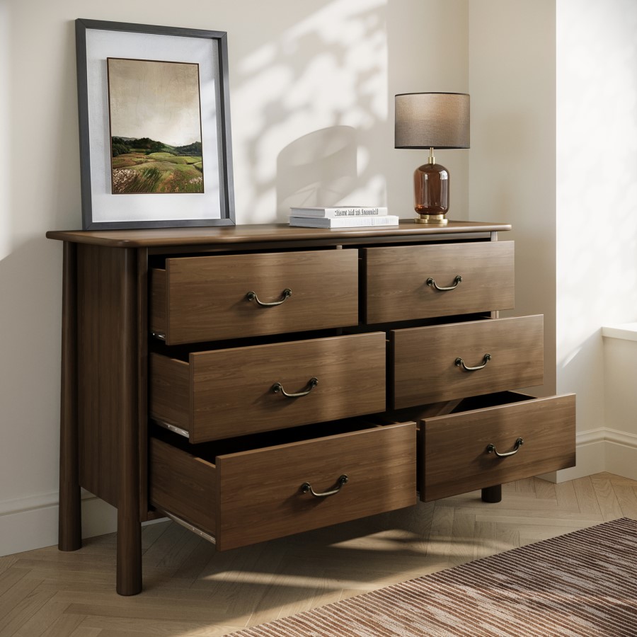 Large Walnut 6 Drawer Chest of Drawers - Loretta
