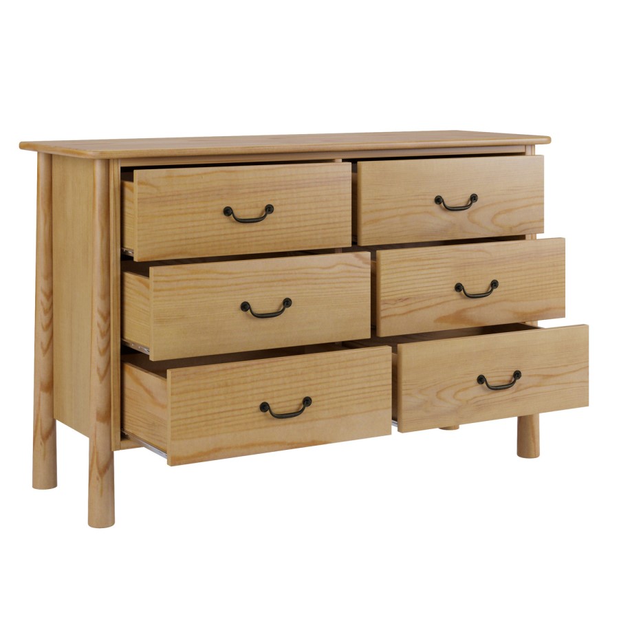 Large Light Wood 6 Drawer Chest of Drawers - Loretta