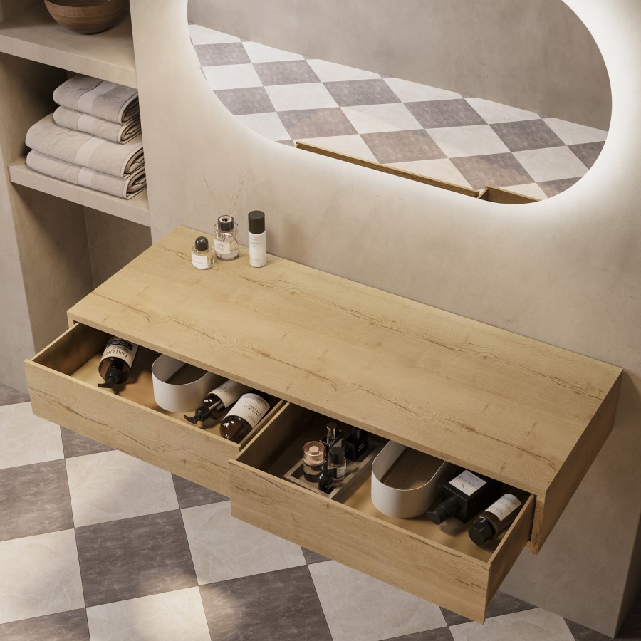 1200mm Wood Effect Wall Hung Double Countertop Vanity Unit - Lugo