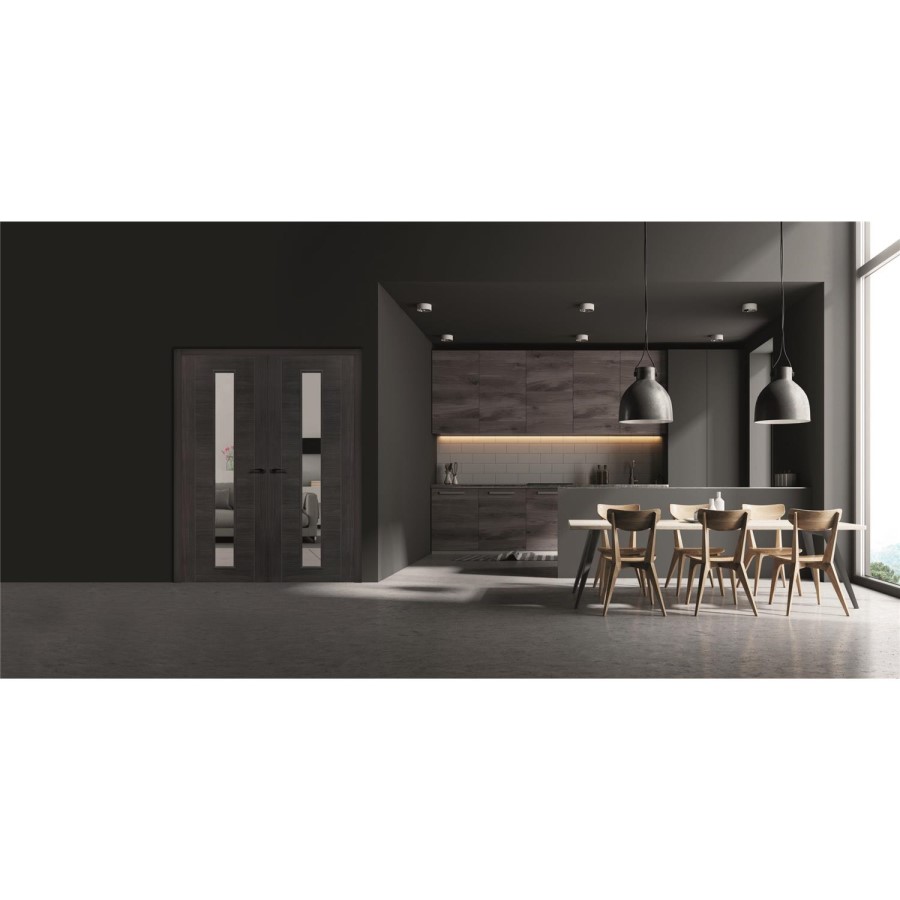 Internal Grey Laminate Glazed Door with Clear Glass - Pre-Finished - 1981 x 610 x 35mm - Forli - XL Joinery