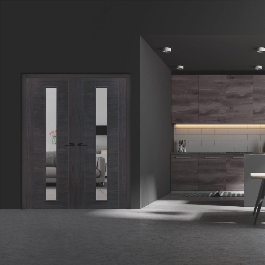 Internal Grey Laminate Glazed Door with Clear Glass - Pre-Finished - 1981 x 610 x 35mm - Forli - XL Joinery