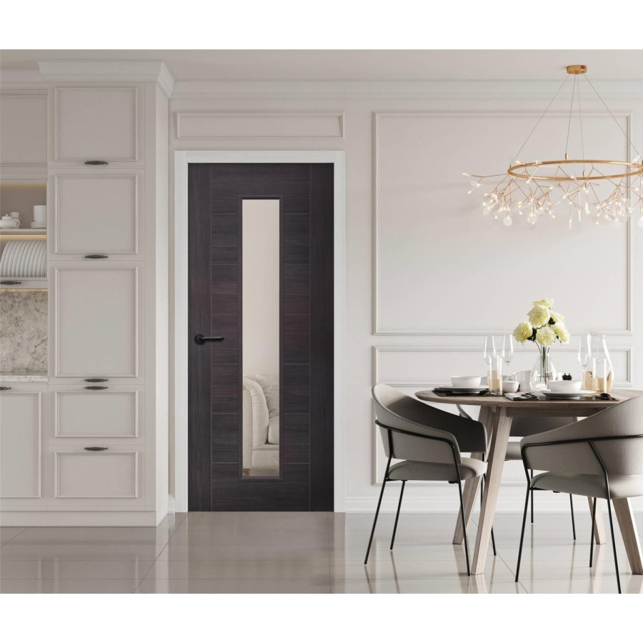 GRADE A1 - Internal Grey Laminate Glazed Door with Clear Glass - Pre-Finished - 1981 x 686 x 35mm - Palermo - XL Joinery