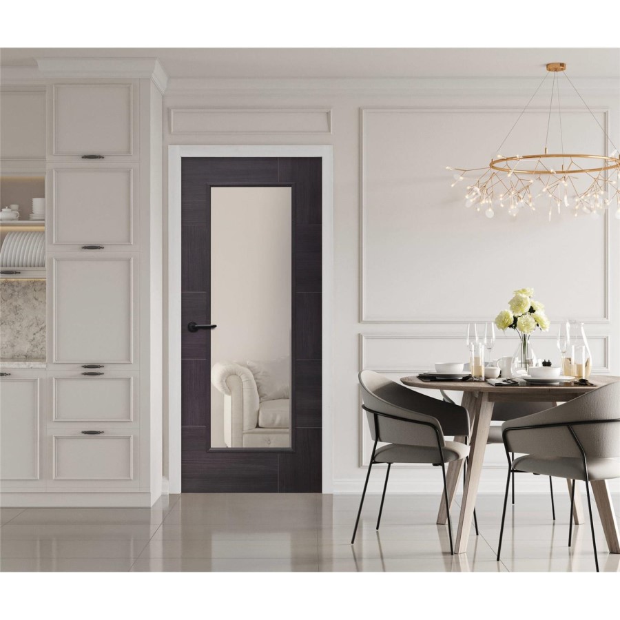 Internal Grey Laminate Fully-Glazed Door with Clear Glass - Pre-Finished - 1981 x 686 x 35mm - Ravenna - XL Joinery