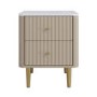 Taupe 2-Drawer Marble Top Fluted Bedside Table - Lucia