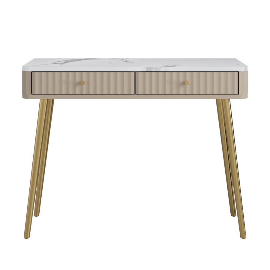 Taupe Marble Effect Top Fluted Dressing Table with Drawers - Lucia