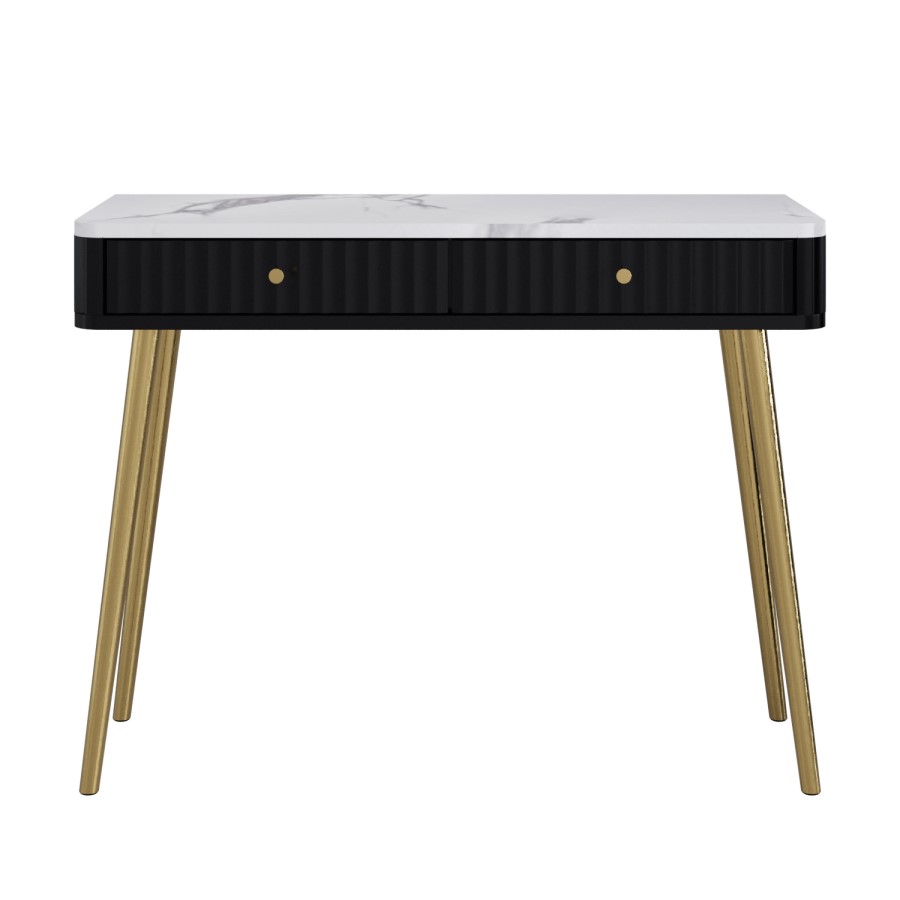 Black Marble Effect Top Fluted Dressing Table with Drawers - Lucia