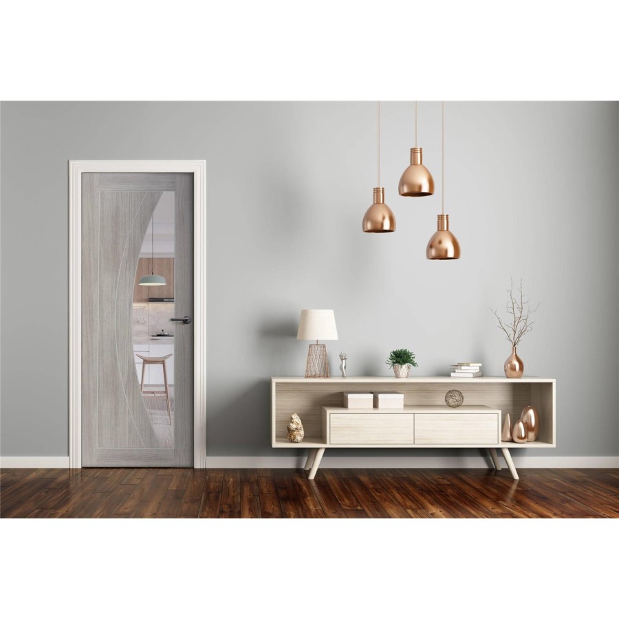 Internal Grey Laminate Glazed Door with Clear Glass - Pre-Finished - 1981 x 610 x 35mm - Salerno - XL Joinery