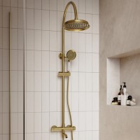 Brushed Brass Thermostatic Traditional Mixer Shower Set with Bath Filler Spout - Lyla
