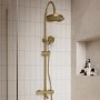 Brushed Brass Thermostatic Traditional Mixer Shower Set with Bath Filler Spout - Lyla