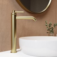 Brushed Brass Traditional Tall Basin Mixer Tap - Lyla