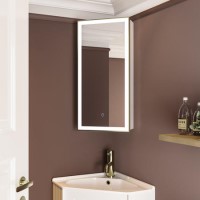 Single Door Corner Brass Bathroom Mirror Cabinet with Lights 300 x 600mm - Lykos