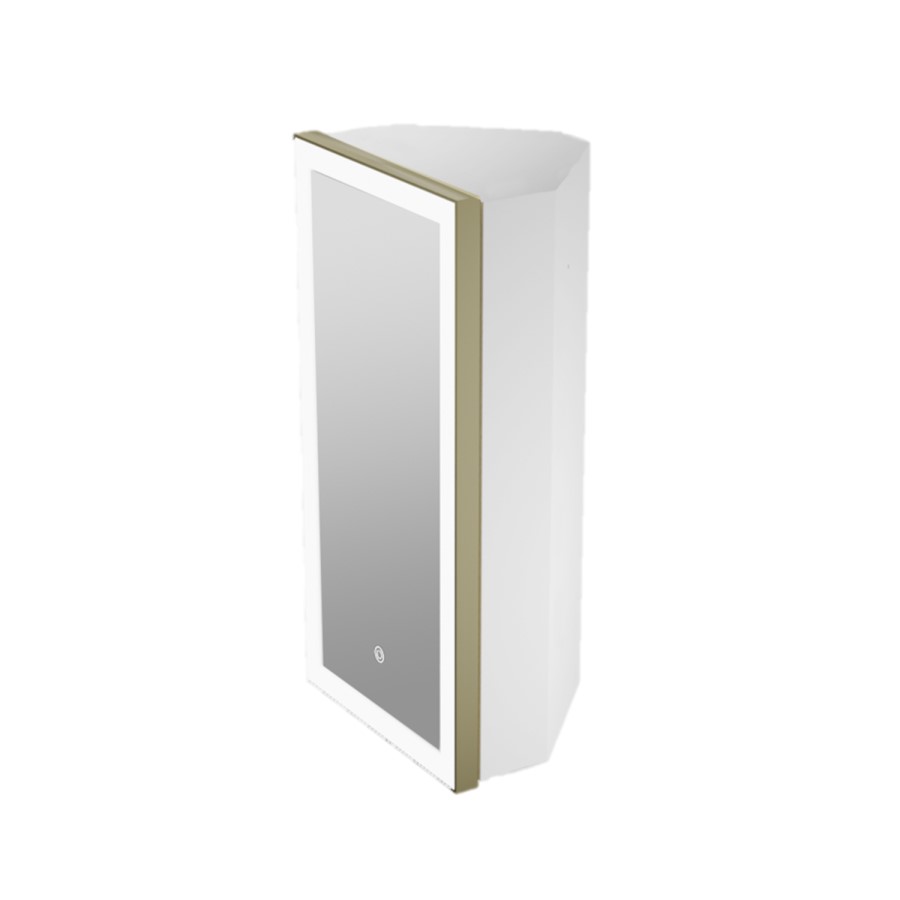 Single Door Corner Brass Bathroom Mirror Cabinet with Lights 300 x 600mm - Lykos