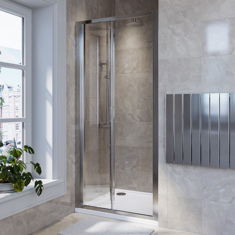 900mm Chrome Bi-Fold Door Shower Enclosure 4mm Glass - Lyra
