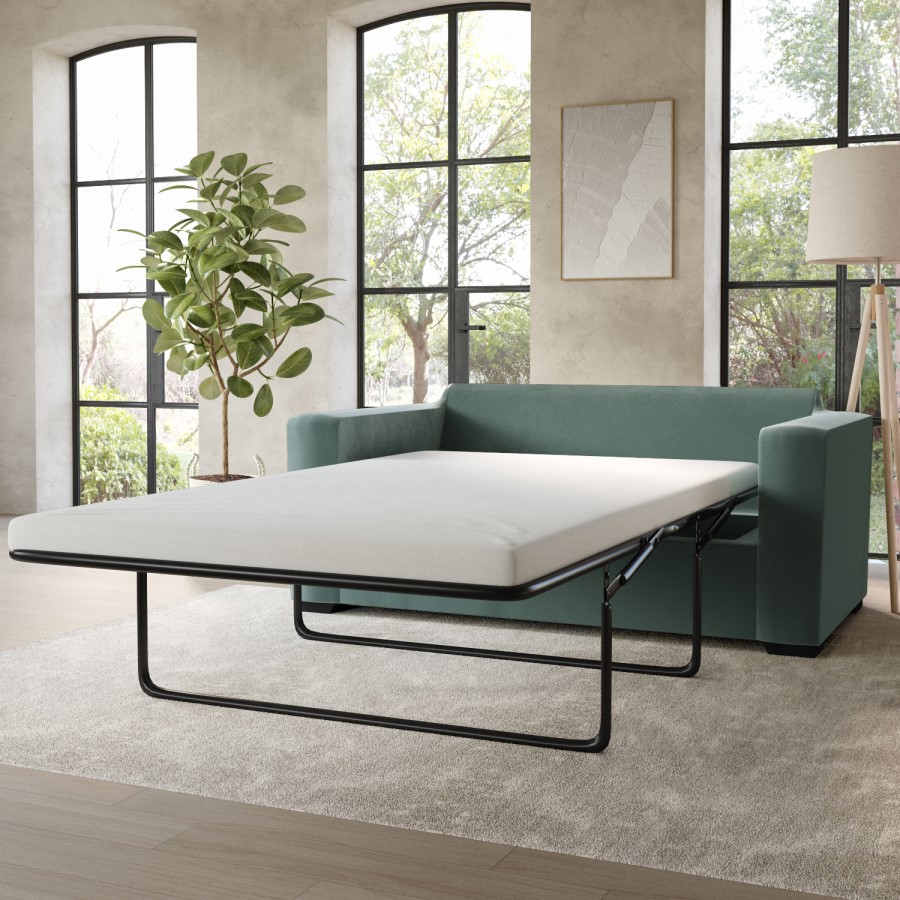 2 Seater Pull-Out Sofa Bed in Teal Green Velvet - Layton