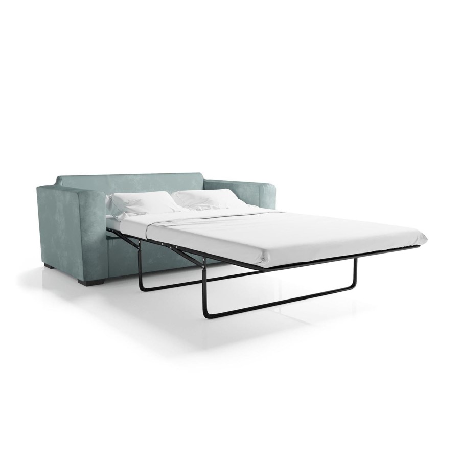 2 Seater Pull-Out Sofa Bed in Teal Green Velvet - Layton