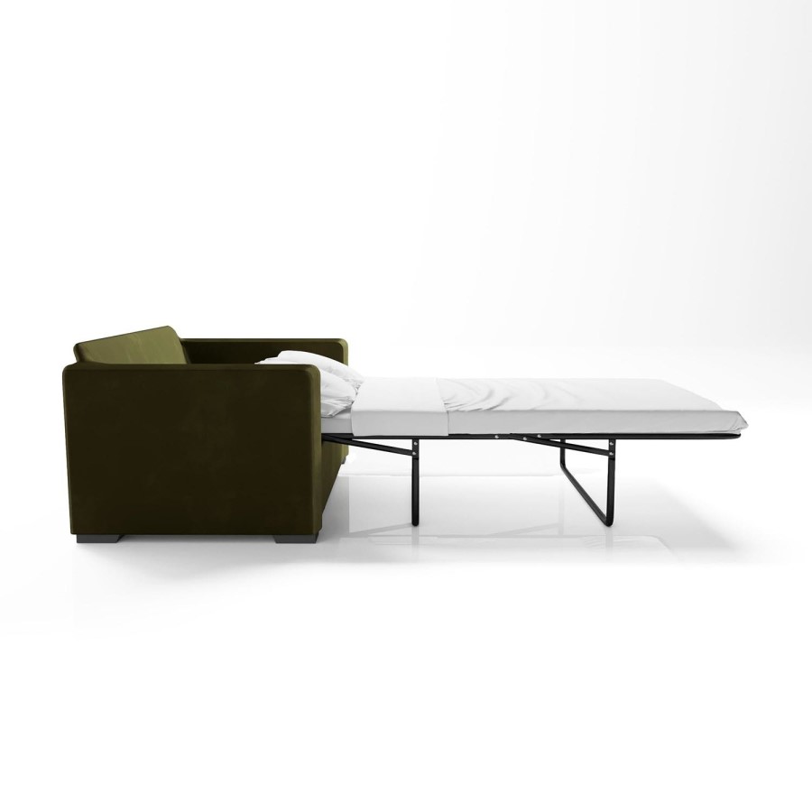 2 Seater Pull-Out Sofa Bed in Olive Green Velvet - Layton