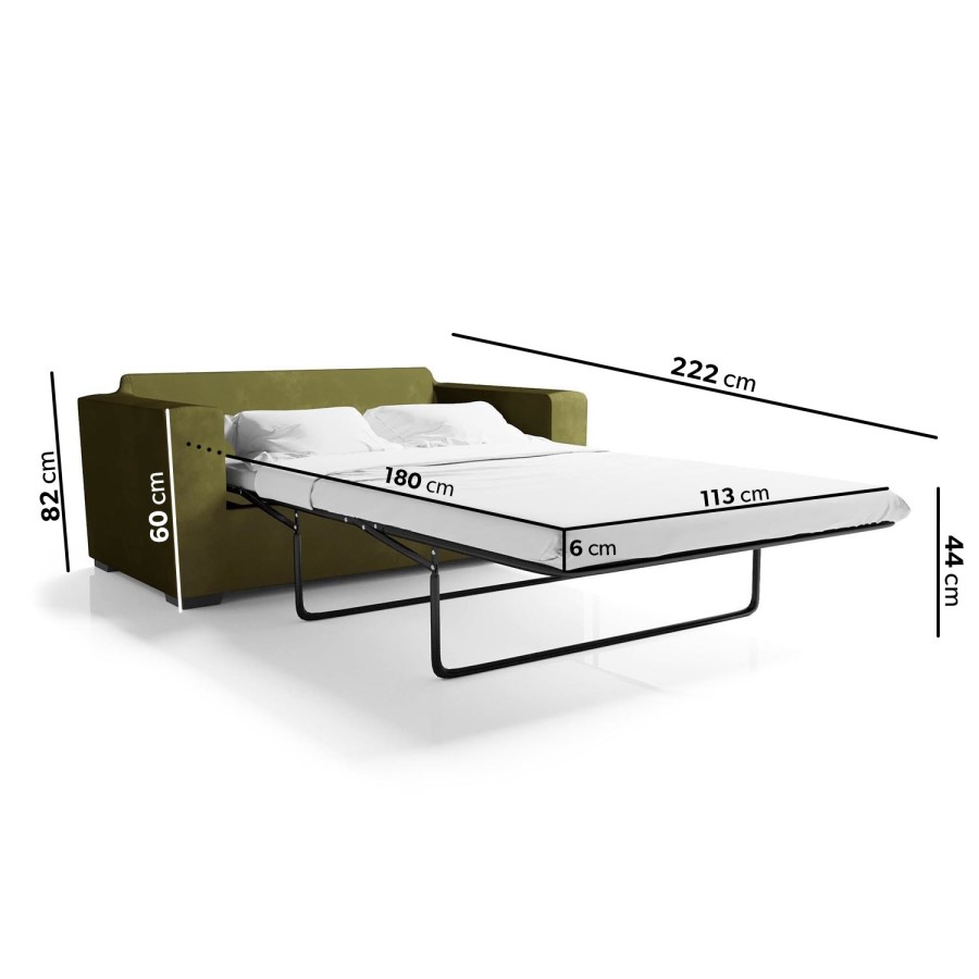 2 Seater Pull-Out Sofa Bed in Olive Green Velvet - Layton